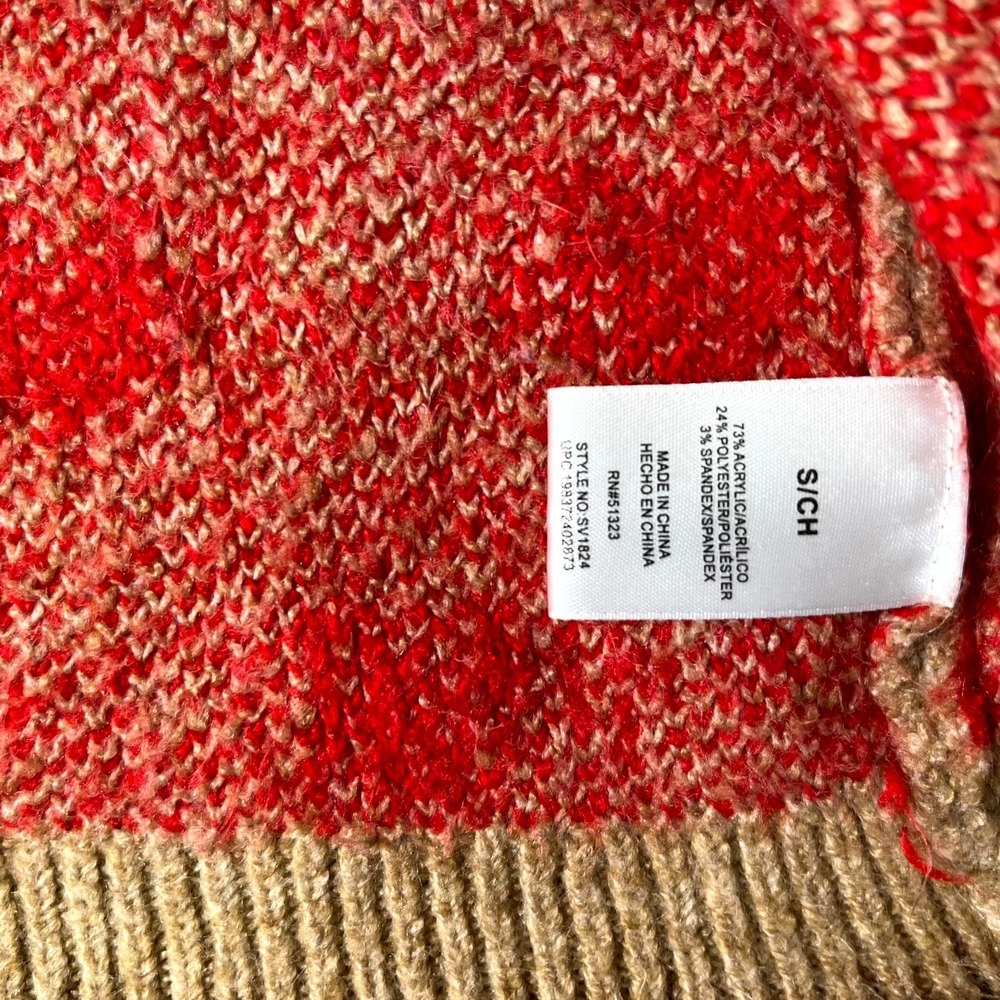 Vince Camuto Sweater Womens Small Tan Red Heart Print Soft Stretch Ribbed Hem - Picture 6 of 7